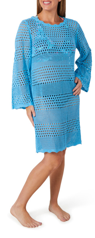 Thumbnail 3: TIDAL WAVE Tidal Wave Womens Long Sleeve Crochet Cover Up Dress 
