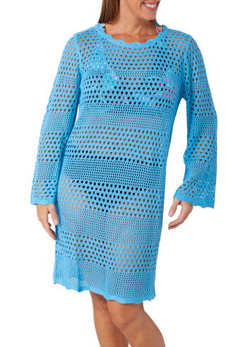 Thumbnail 1: TIDAL WAVE Tidal Wave Womens Long Sleeve Crochet Cover Up Dress 
