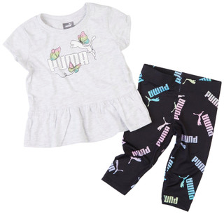 Thumbnail 1: Puma Puma Little Girls 2 Pc White /Pink Leggings Set 