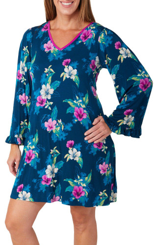 Thumbnail 1: Tommy Bahama Tommy Bahama Womens Long Sleeve Print Short Nightgown 