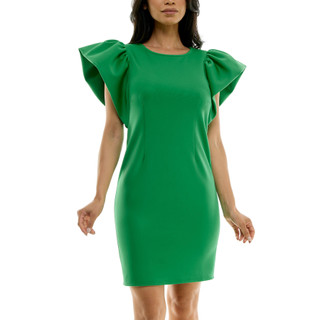 Thumbnail 1: Nina Leonard Nina Leonard Womens Short Scuba Ruffle Sleeve Dress 