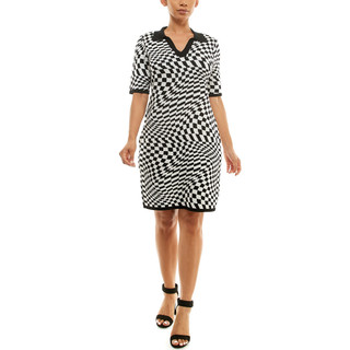 Thumbnail 1: Nina Leonard Nina Leonard Womens Elbow Sleeve Checkered Sweater Dress 