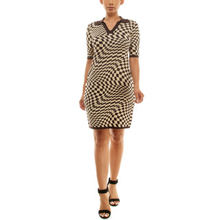 Thumbnail 1: Nina Leonard Nina Leonard Womens Elbow Sleeve Checkered Sweater Dress 