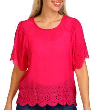 Thumbnail 1: ZAC AND RACHEL Zac & Rachel Womens 3/4 Sleeve Solid Eyelet Top 