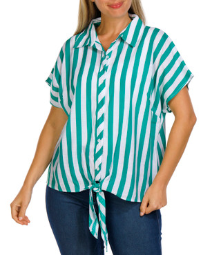Thumbnail 1: Coral Bay Coral Bay Womens Short Sleeve Striped Button Down Top 