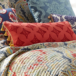 Thumbnail 3: Levtex Home Moreno Red Crewel Tassel Decorative Pillow 