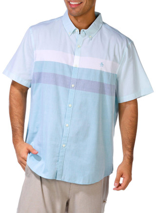 Thumbnail 1: PENGUIN Penguin Mens Short Sleeve Poplin Stripe Button Down Shirt 