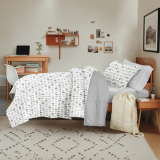 Thumbnail 7: IENJOY HOME 8 Piece Light Gray Patterned Comforter Dorm Set Bundle 