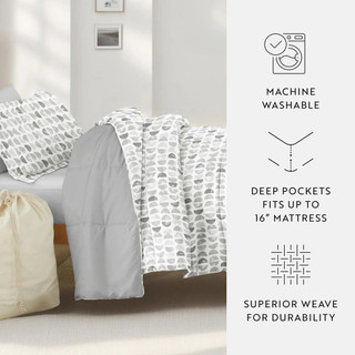 Thumbnail 10: IENJOY HOME 8 Piece Light Gray Patterned Comforter Dorm Set Bundle 