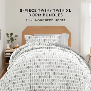 Thumbnail 11: IENJOY HOME 8 Piece Light Gray Patterned Comforter Dorm Set Bundle 