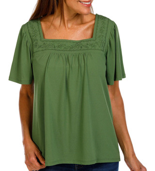 Thumbnail 1: RIO & RIAN Rio & Rian Womens Short Sleeve Embroidered Crepe Top 