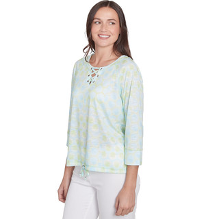 Thumbnail 4: Alfred Dunner Hearts of Palm Womens 3/4 Sleeve Lace Up Blouson Top 