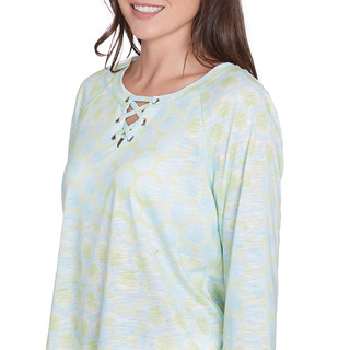 Thumbnail 5: Alfred Dunner Hearts of Palm Womens 3/4 Sleeve Lace Up Blouson Top 