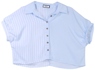 Thumbnail 1: DISCREET Discreet Juniors Short Sleeve Stripe Button Down Crop Top 