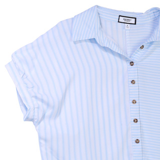 Thumbnail 4: DISCREET Discreet Juniors Short Sleeve Stripe Button Down Crop Top 