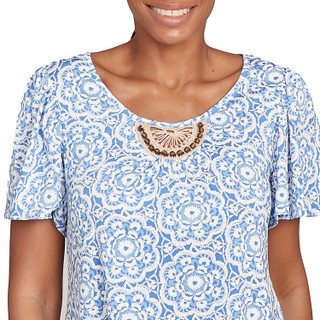 Thumbnail 3: Ruby Road Ruby Road Womens Beaded Macrame Puff Print Tee 