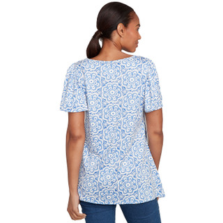 Thumbnail 2: Ruby Road Ruby Road Womens Beaded Macrame Puff Print Tee 