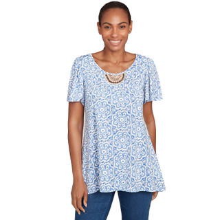 Thumbnail 1: Ruby Road Ruby Road Womens Beaded Macrame Puff Print Tee 