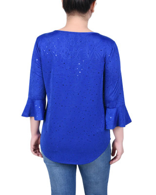 Thumbnail 3: NY COLLECTION NY Collection Petite 3/4 Bell Sleeve Top With Hardware 