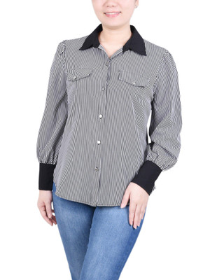 Thumbnail 1: NY COLLECTION NY Collection Petite Long Sleeve Colorblocked Blouse 