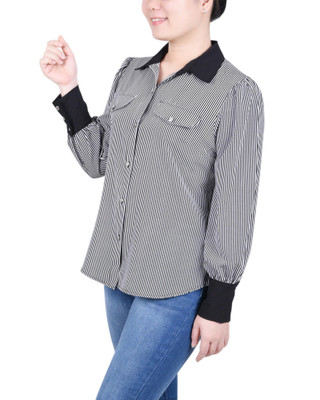 Thumbnail 3: NY COLLECTION NY Collection Petite Long Sleeve Colorblocked Blouse 