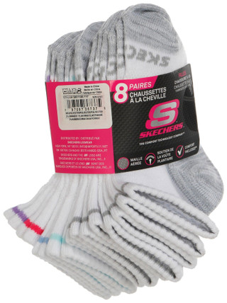 Thumbnail 2: Skechers Sketchers Girls 8 Pk Non Terry Quarter Crew Socks 