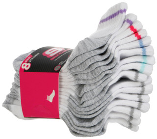 Thumbnail 3: Skechers Sketchers Girls 8 Pk Non Terry Quarter Crew Socks 