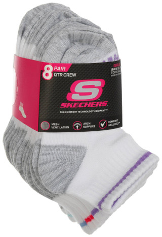 Thumbnail 1: Skechers Sketchers Girls 8 Pk Non Terry Quarter Crew Socks 