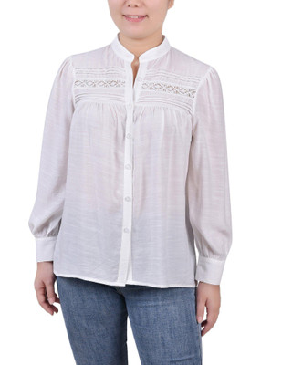 Thumbnail 1: NY COLLECTION NY Collection Womens Petite Long Sleeve Crochet Blouse 