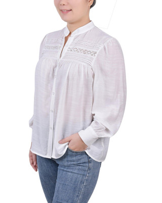 Thumbnail 3: NY COLLECTION NY Collection Womens Petite Long Sleeve Crochet Blouse 
