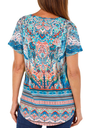 Thumbnail 2: OneWorld One World Womens Short Sleeve Boho Floral Top 