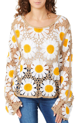 Thumbnail 1: REBELLION Rebellion Juniors Long Sleeve Daisy Crochet Top 