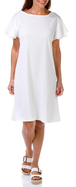 Thumbnail 4: C'est La Vie C'EST LA VIE Womens Solid Short Ruffle Sleeve Dress 