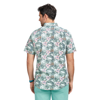 Thumbnail 2: IZOD IZOD Men's Chambray Green Pink Short Sleeve Buttoned Shirt 