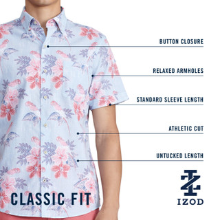 Thumbnail 6: IZOD IZOD Men's Chambray Green Pink Short Sleeve Buttoned Shirt 