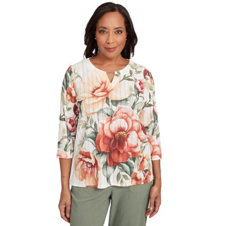 Thumbnail 1: Alfred Dunner Alfred Dunner Petite Drama Floral Print 3/4 Sleeve Top 