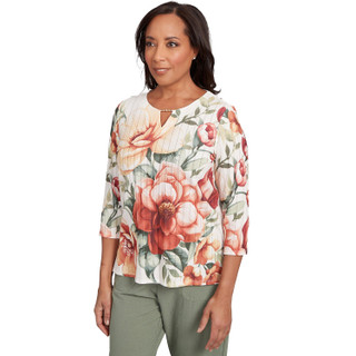 Thumbnail 4: Alfred Dunner Alfred Dunner Petite Drama Floral Print 3/4 Sleeve Top 
