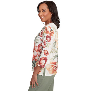Thumbnail 3: Alfred Dunner Alfred Dunner Petite Drama Floral Print 3/4 Sleeve Top 