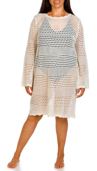 Thumbnail 1: TIDAL WAVE Tidal Wave Plus Long Sleeve Crochet Cover Up Dress 