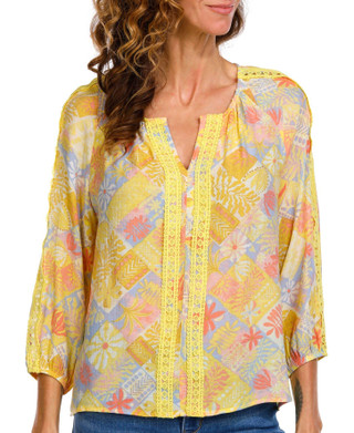 Thumbnail 1: Zac & Rachel Zac & Rachel Womens 3/4 Sleeve Print Crochet Slub Top 