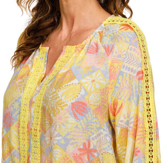 Thumbnail 3: Zac & Rachel Zac & Rachel Womens 3/4 Sleeve Print Crochet Slub Top 
