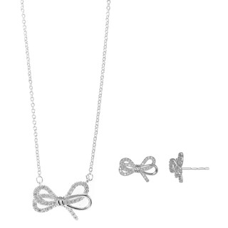Thumbnail 2: Signature Signature Boxed CZ Bow Necklace and Bow Stud Earring Set 