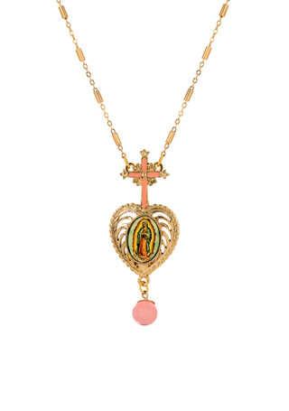 Thumbnail 1: SYMBOLS OF FAITH Symbols of Faith Cross Pink Heart Guadalupe Necklace 