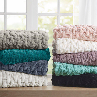 Thumbnail 3: Madison Park Madison Park Ruched Fur Throw 