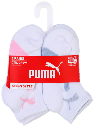 Thumbnail 1: Puma Puma Girls 6 Pk Sportstyle Training Quarter Crew Socks 