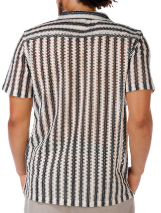 Thumbnail 3: Distortion Distortion Men's Short Sleeve Striped Open Weave Shirt 
