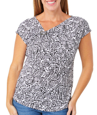 Thumbnail 1: ADRIENNE VITTADINI Adrienne Vittadini Womens Asymmetrical Buckle Neck Top 