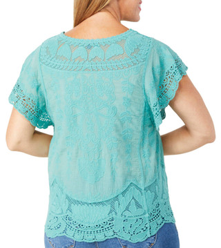 Thumbnail 2: Democracy Democracy Womens Short Sleeve Crochet Crew Neck Top 