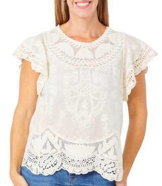 Thumbnail 1: Democracy Democracy Womens Short Sleeve Crochet Crew Neck Top 