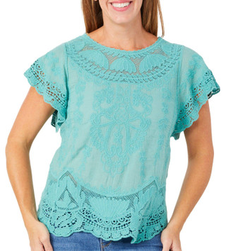 Thumbnail 1: Democracy Democracy Womens Short Sleeve Crochet Crew Neck Top 